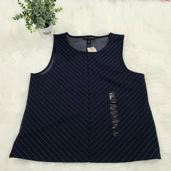 Banana Republic Tops - Banana Republic Structured Pinstripe Shell Top Navy Blue Sleeveless Sz M Petite